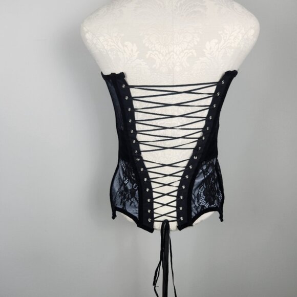 Coquette Corset Top Black Grey Pace Size Small Renaissance Castlecore Fairytale - Picture 5 of 13